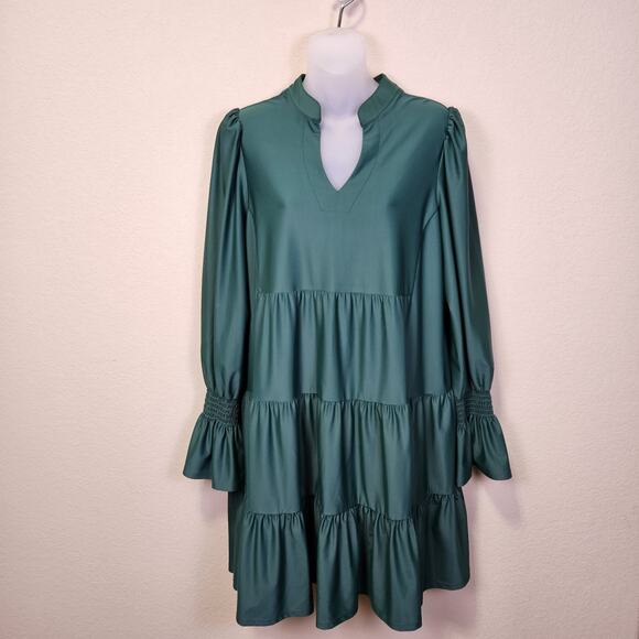 Jude Connally Tammi Dress Womens M Evergreen Tiered Cocktail Holiday Party Mini - Picture 2 of 16